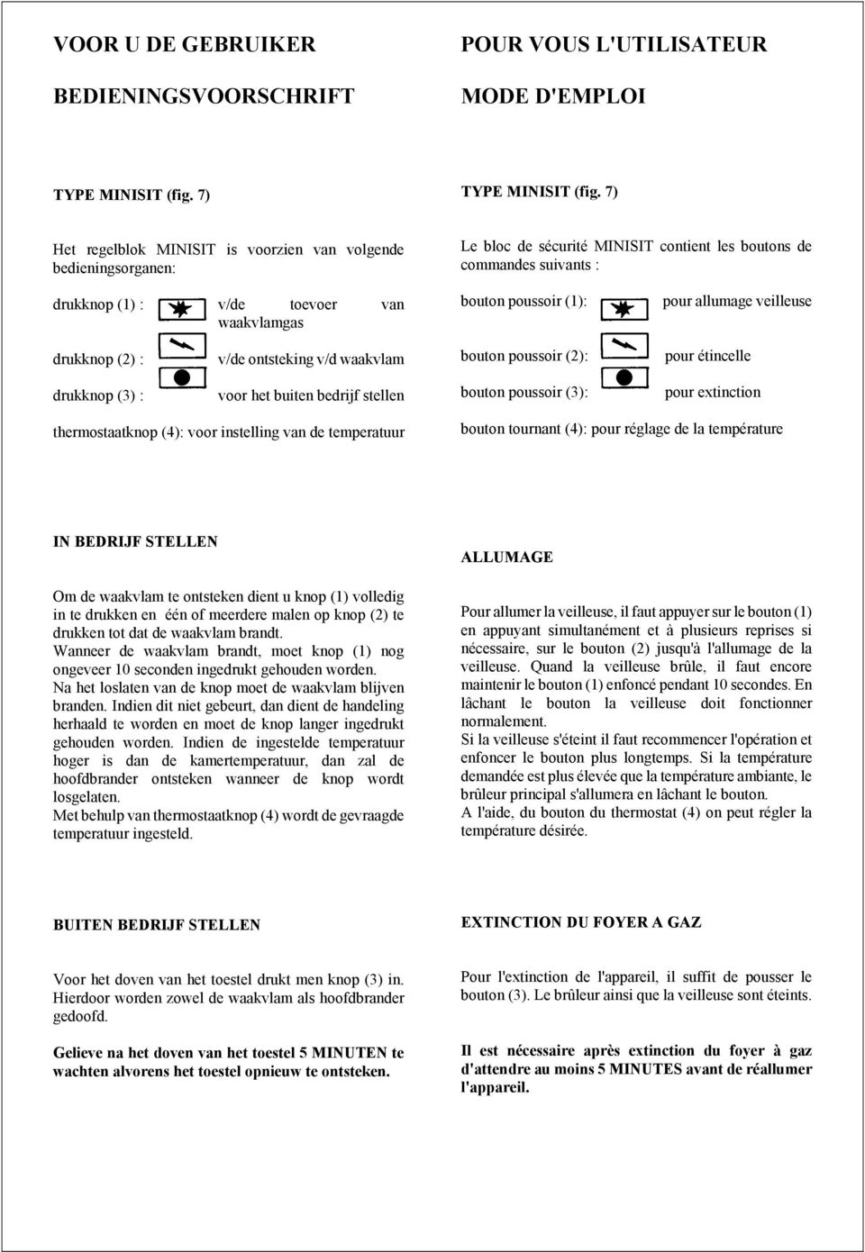 poussoir (1): pour allumage veilleuse drukknop (2) : v/de ontsteking v/d waakvlam bouton poussoir (2): pour étincelle drukknop (3) : voor het buiten bedrijf stellen bouton poussoir (3): pour