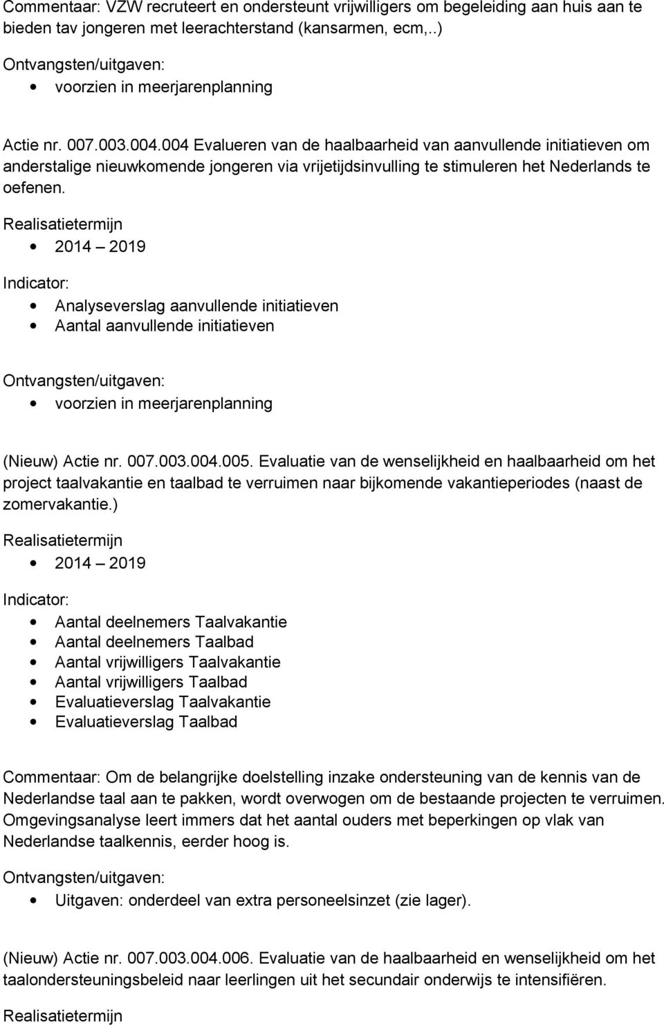 Analyseverslag aanvullende initiatieven Aantal aanvullende initiatieven (Nieuw) Actie nr. 007.003.004.005.