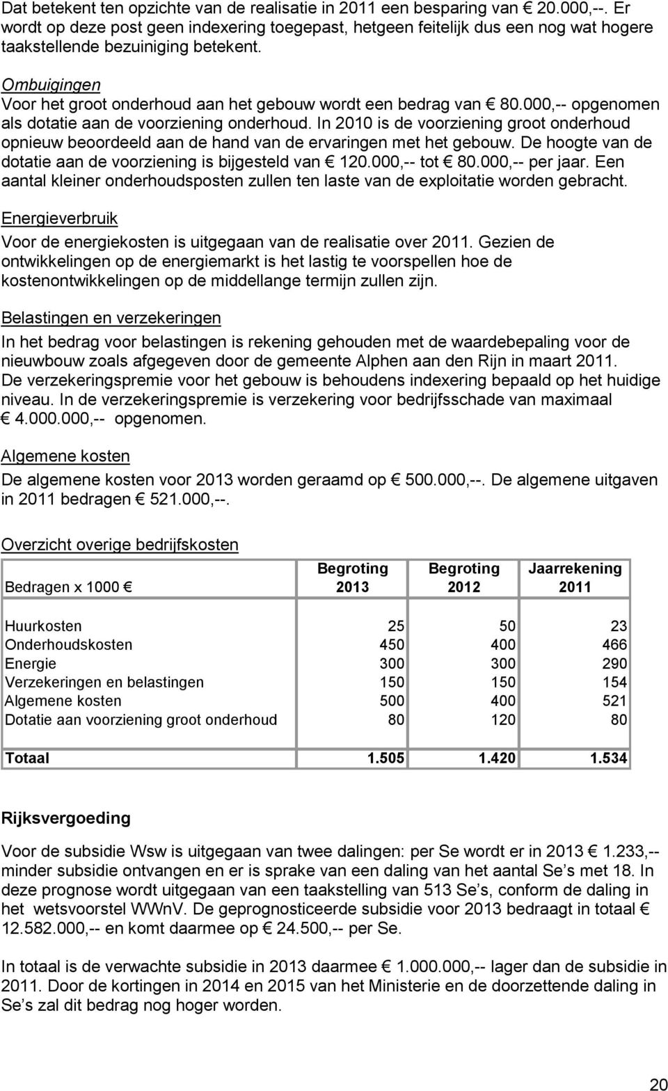 Ombuigingen Voor het groot onderhoud aan het gebouw wordt een bedrag van 80.000,-- opgenomen als dotatie aan de voorziening onderhoud.