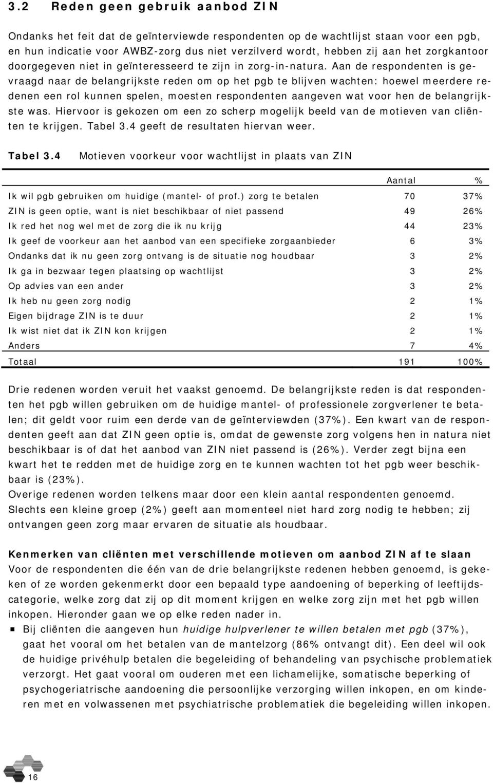 Aan de respondenten is gevraagd naar de belangrijkste reden om op het pgb te blijven wachten: hoewel meerdere redenen een rol kunnen spelen, moesten respondenten aangeven wat voor hen de