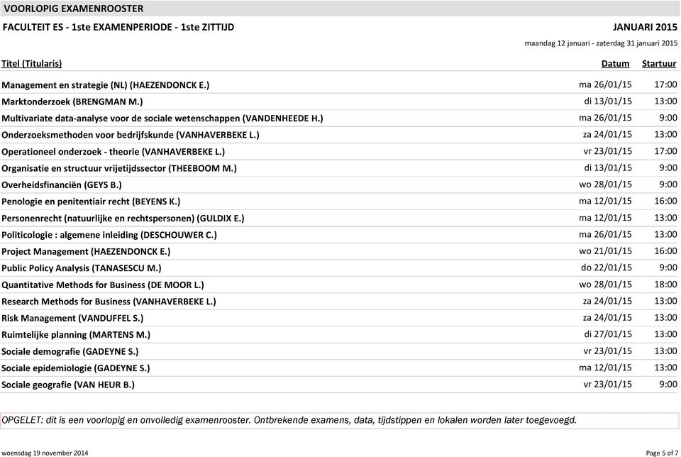 ) Penologie en penitentiair recht (BEYENS K.) Personenrecht (natuurlijke en rechtspersonen) (GULDIX E.) Politicologie : algemene inleiding (DESCHOUWER C.) Project Management (HAEZENDONCK E.