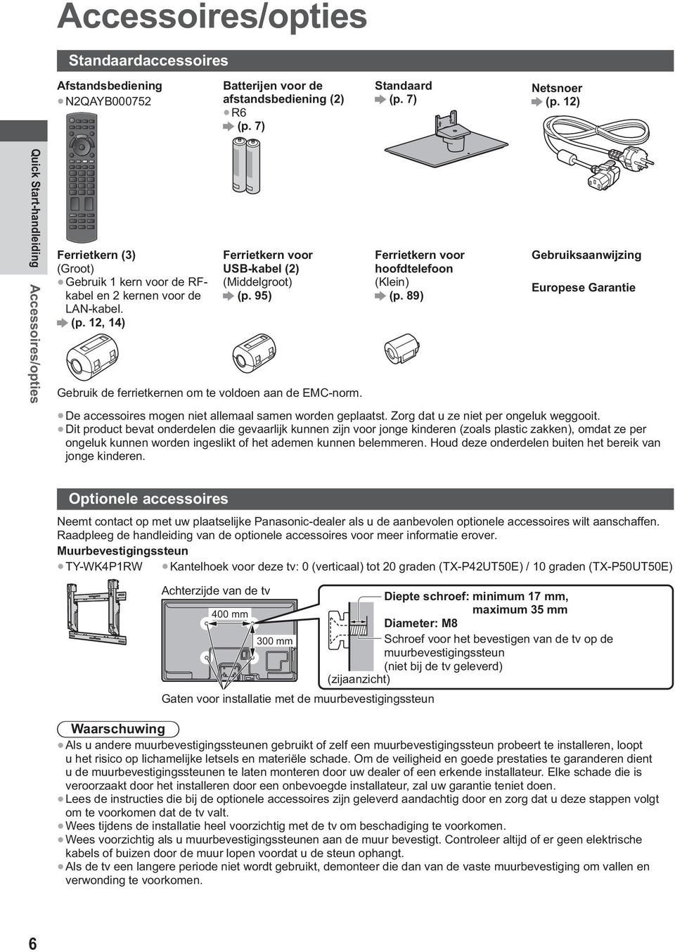 95) Ferrietkern voor hoofdtelefoon (Klein) (p. 89) Gebruiksaanwijzing Europese Garantie Gebruik de ferrietkernen om te voldoen aan de EMC-norm.