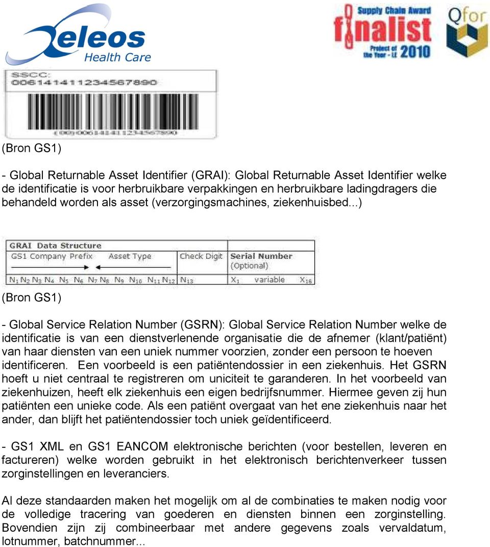 ..) (Bron GS1) - Global Service Relation Number (GSRN): Global Service Relation Number welke de identificatie is van een dienstverlenende organisatie die de afnemer (klant/patiënt) van haar diensten