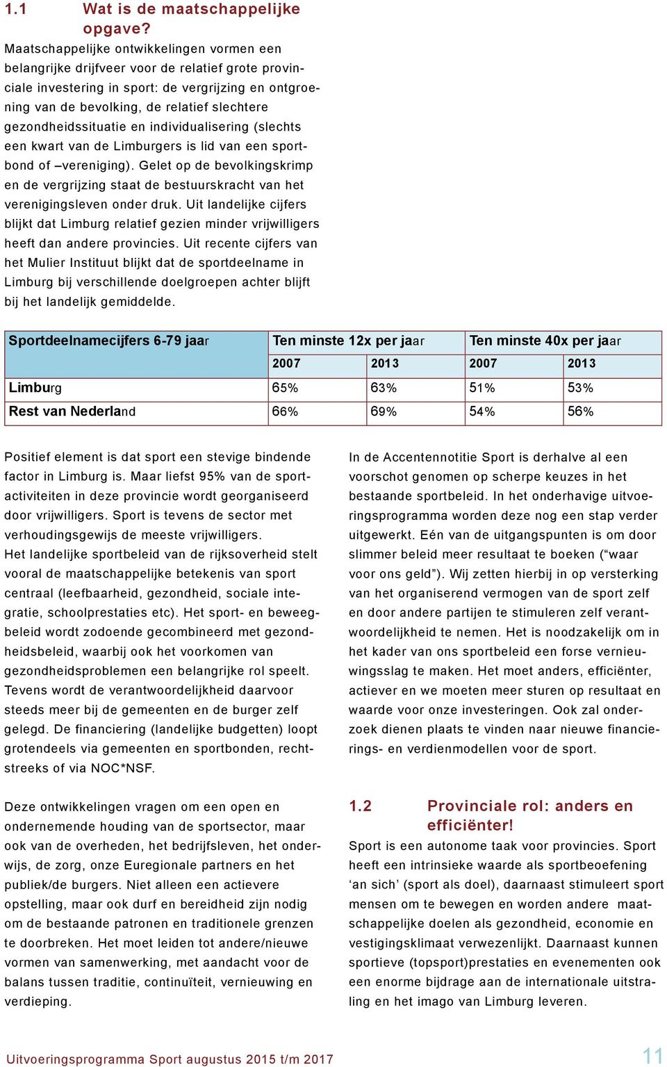 gezondheidssituatie en individualisering (slechts een kwart van de Limburgers is lid van een sportbond of vereniging).