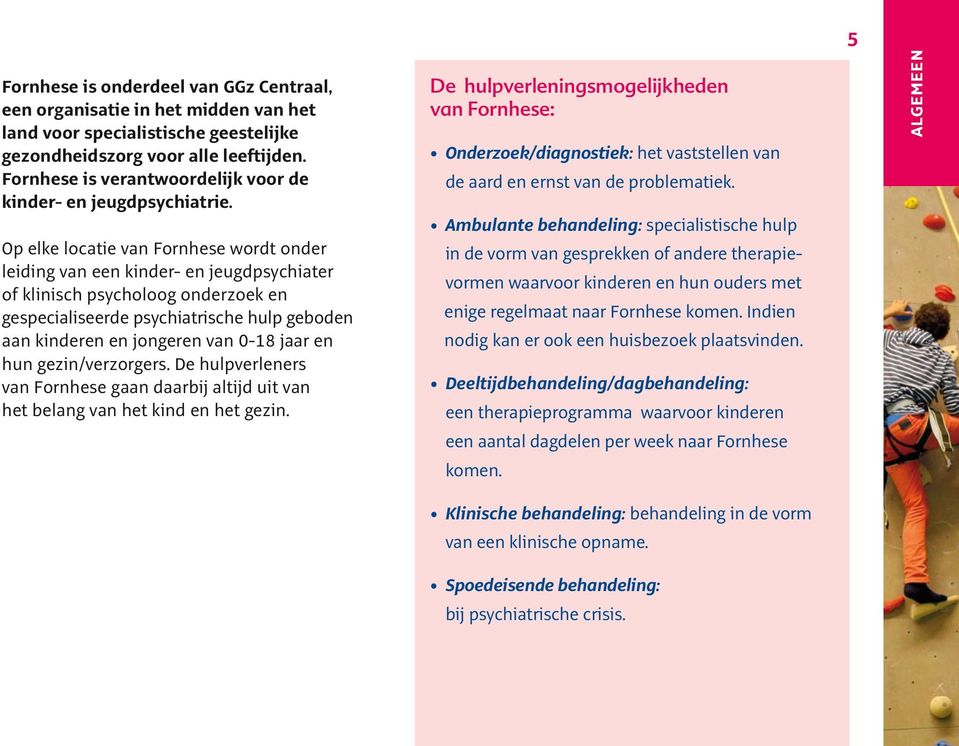 Op elke locatie van Fornhese wordt onder leiding van een kinder- en jeugdpsychiater of klinisch psycholoog onderzoek en gespecialiseerde psychiatrische hulp geboden aan kinderen en jongeren van 0-18