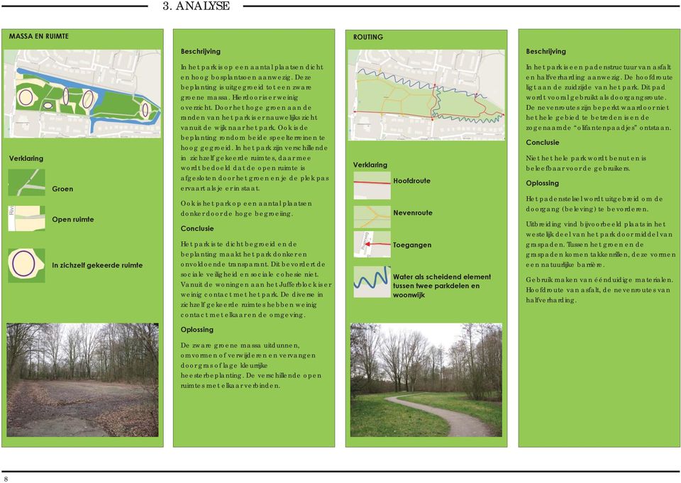 Verklaring Groen Open ruimte In zichzelf gekeerde ruimte overzicht. Door het hoge groen aan de randen van het park is er nauwelijks zicht vanuit de wijk naar het park.