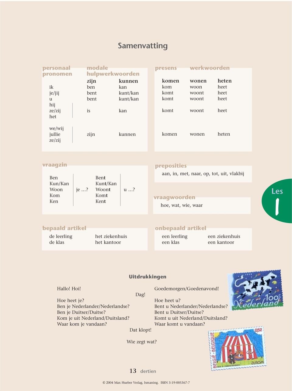 Kom Komt Ken Kent prepostes aan, n, met, naar, op, tot, ut, vlakbj vraagwoorden hoe, wat, we, waar Les bepaald artkel de leerlng de klas het zekenhus het kantoor onbepaald artkel een leerlng een