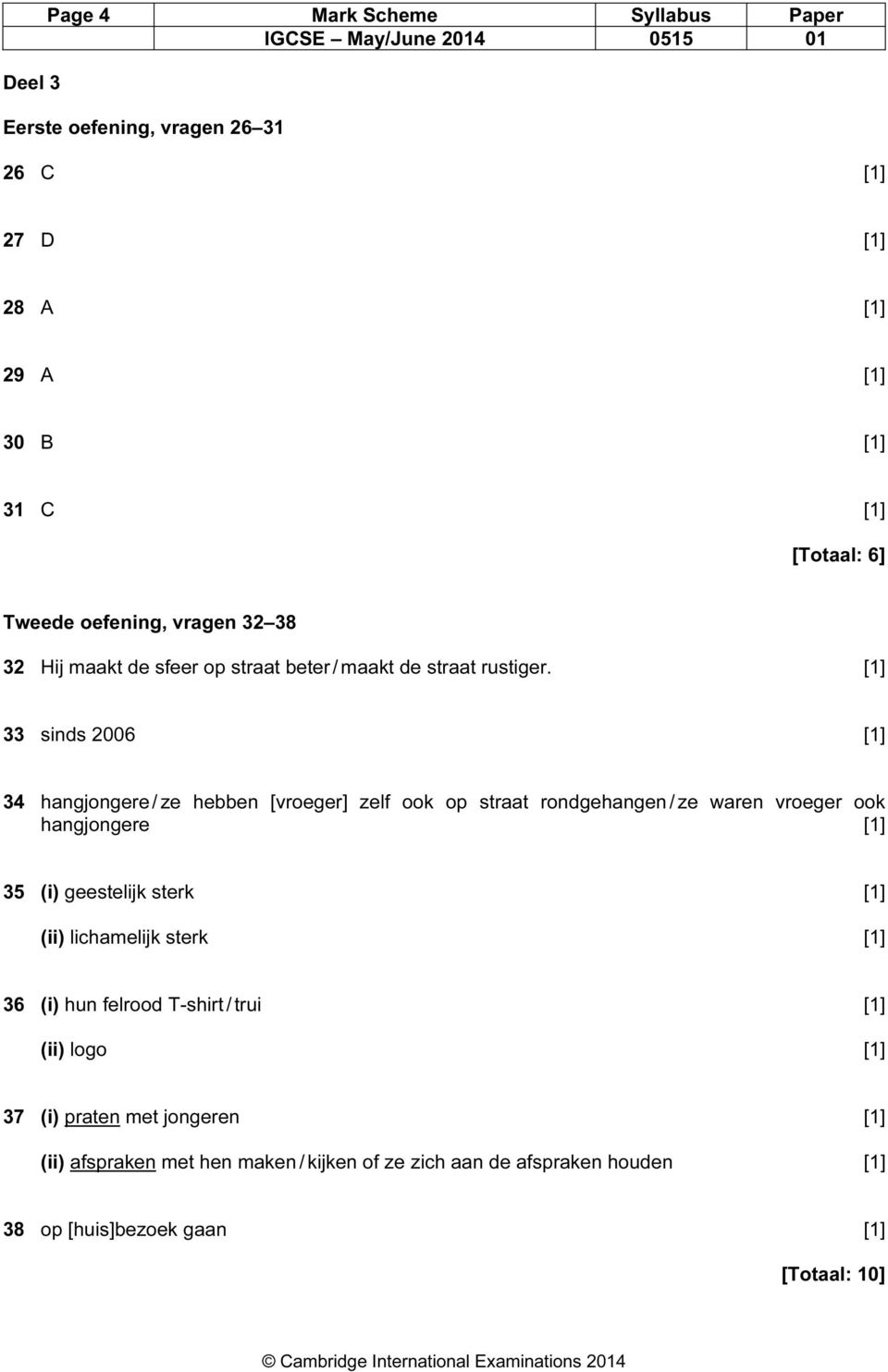 [1] 33 sinds 2006 [1] 34 hangjongere / ze hebben [vroeger] zelf ook op straat rondgehangen / ze waren vroeger ook hangjongere [1] 35 (i) geestelijk sterk [1]