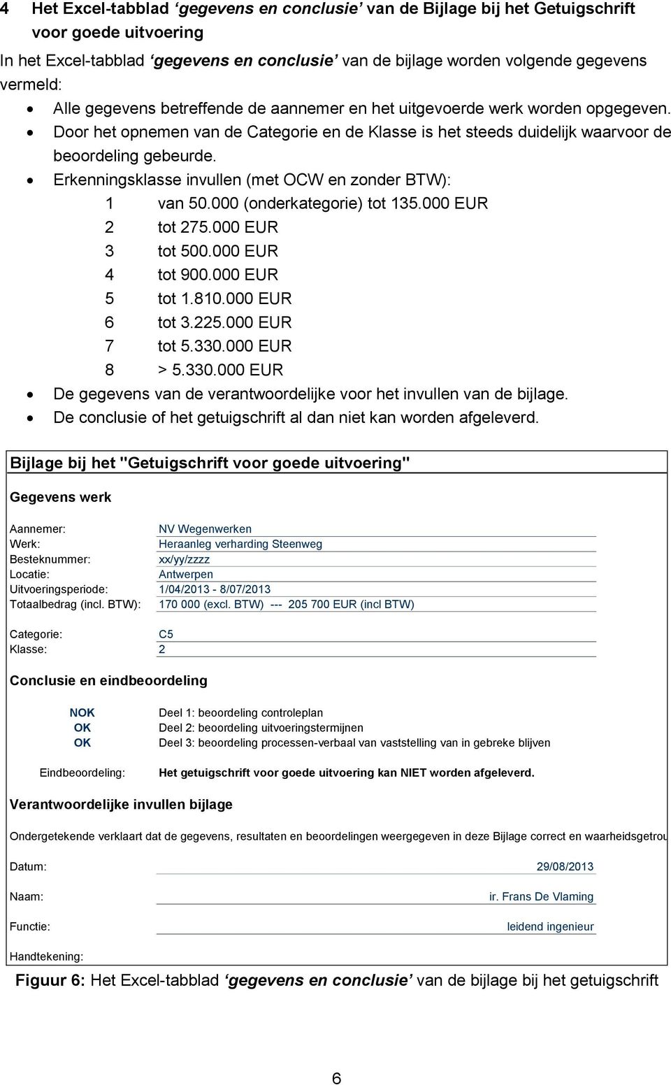 Erkenningsklasse invullen (met OCW en zonder BTW): 1 van 50.000 (onderkategorie) tot 135.000 EUR 2 tot 275.000 EUR 3 tot 500.000 EUR 4 tot 900.000 EUR 5 tot 1.810.000 EUR 6 tot 3.225.000 EUR 7 tot 5.