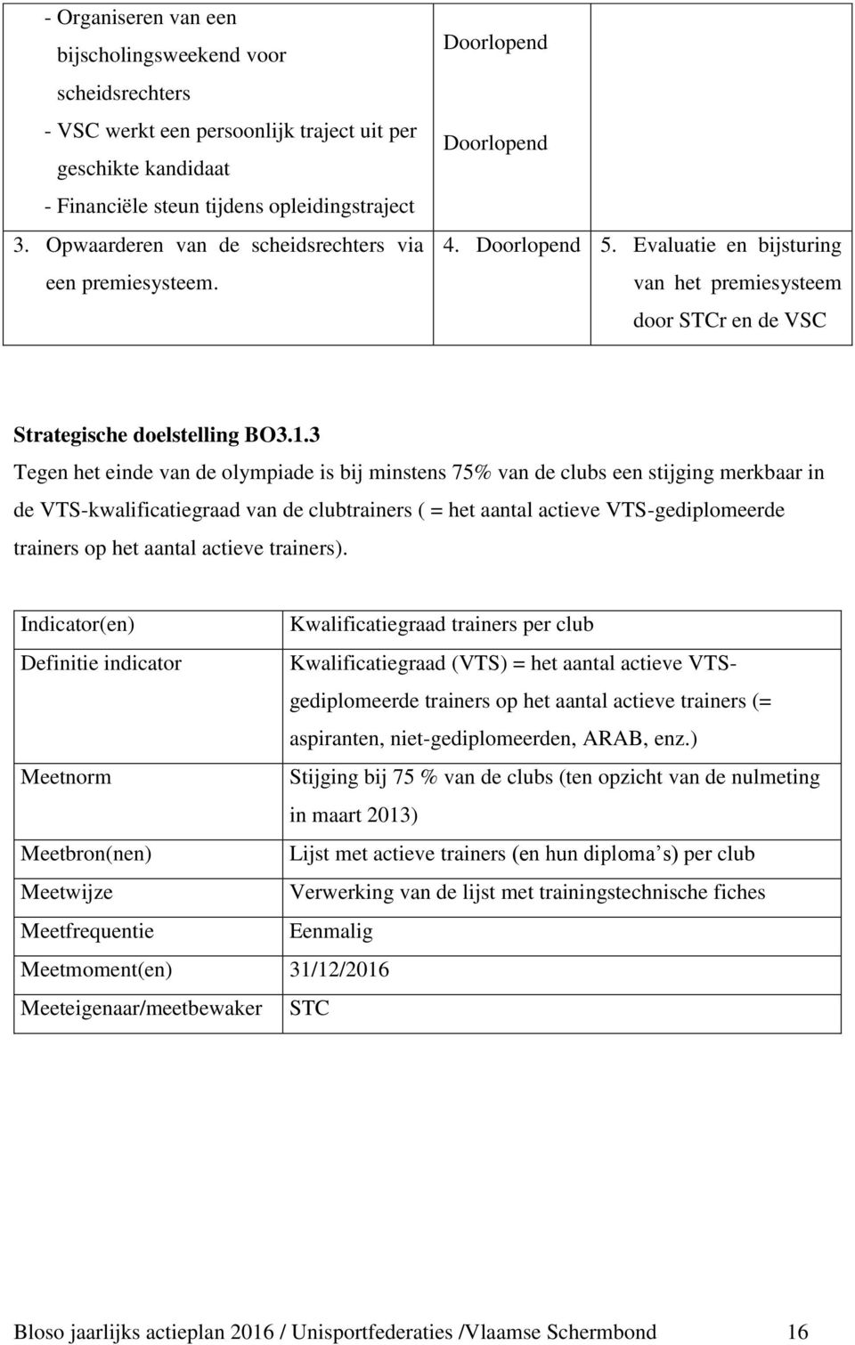 3 Tegen het einde van de olympiade is bij minstens 75% van de clubs een stijging merkbaar in de VTS-kwalificatiegraad van de clubtrainers ( = het aantal actieve VTS-gediplomeerde trainers op het