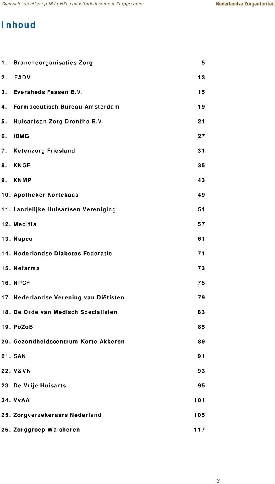 Nederlandse Diabetes Federatie 7 1 1 5. Nefarm a 7 3 1 6. NPCF 7 5 1 7. Nederlandse Verening van Diëtisten 7 9 1 8. De Orde van Medisch Specialisten 8 3 1 9.