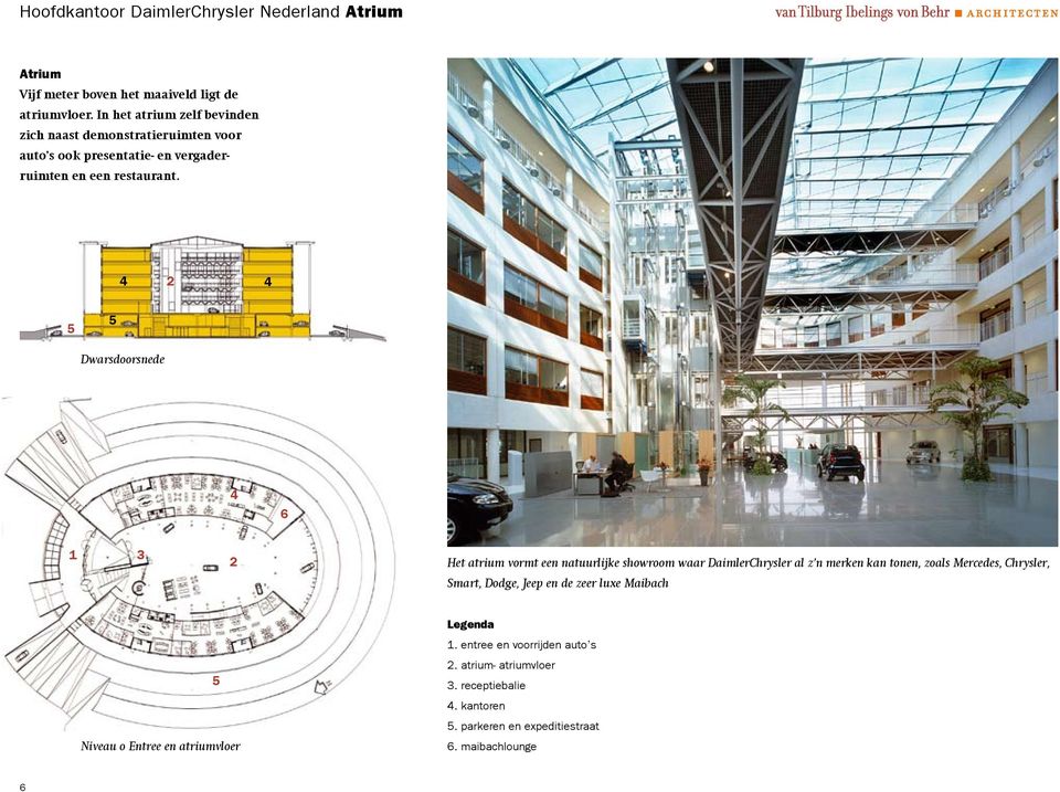 4 2 4 5 5 Dwarsdoorsnede 4 6 1 3 2 Het atrium vormt een natuurlijke showroom waar DaimlerChrysler al z n merken kan tonen, zoals Mercedes, Chrysler,