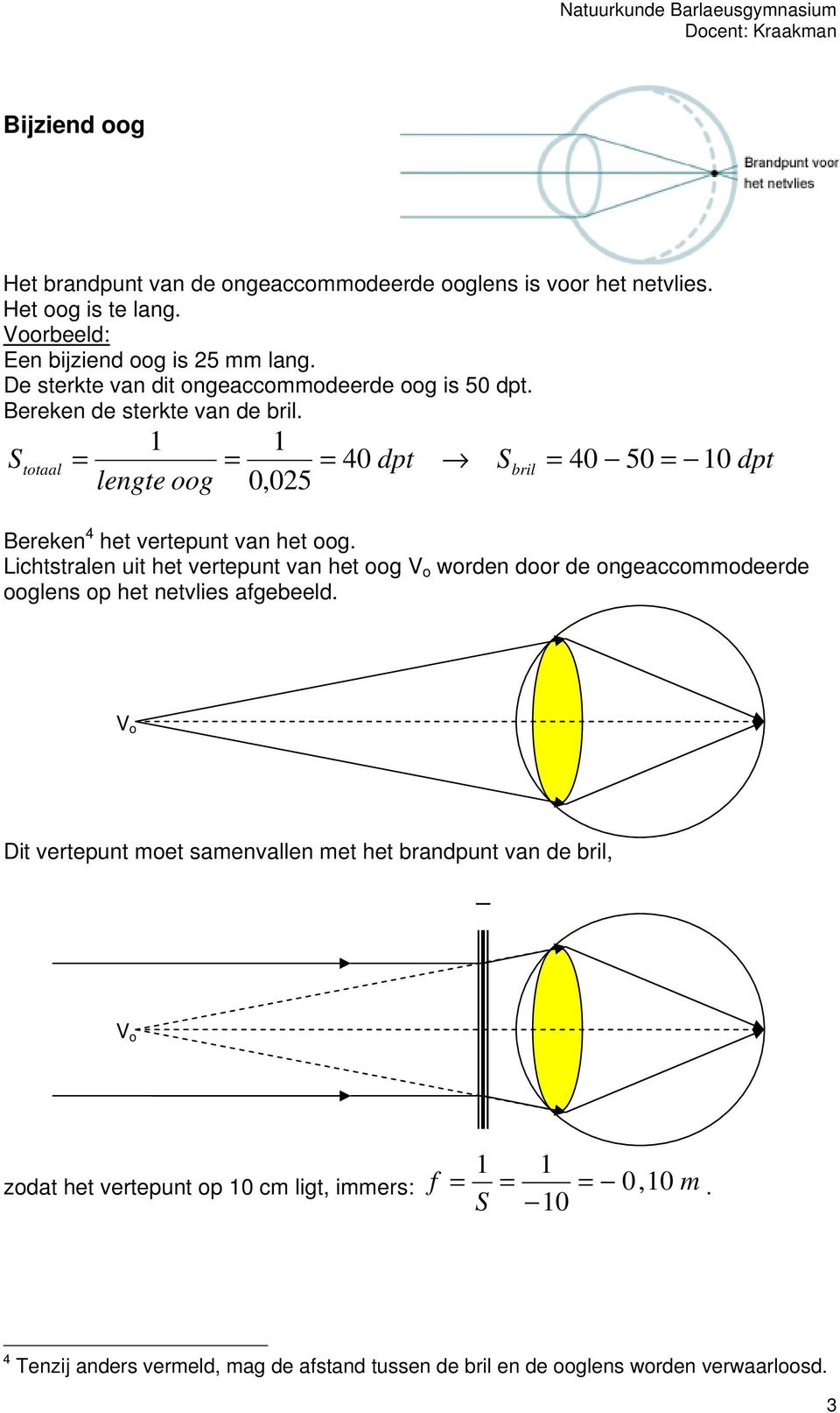 Stotaal = = = 40 dpt Sbril = 40 50 = 0 dpt lengte oog 0,025 Bereken 4 het vertepunt van het oog.