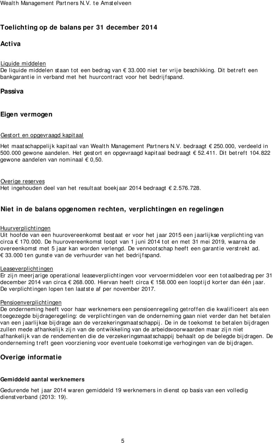 V. bedraagt 250.000, verdeeld in 500.000 gewone aandelen. Het gestort en opgevraagd kapitaal bedraagt 52.411. Dit betreft 104.822 gewone aandelen van nominaal 0,50.