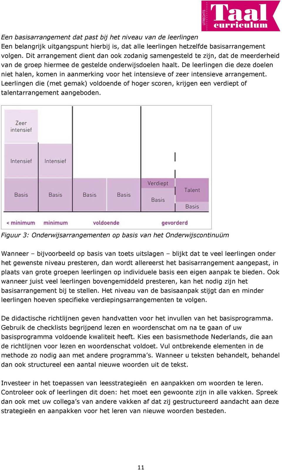 De leerlingen die deze doelen niet halen, komen in aanmerking voor het intensieve of zeer intensieve arrangement.