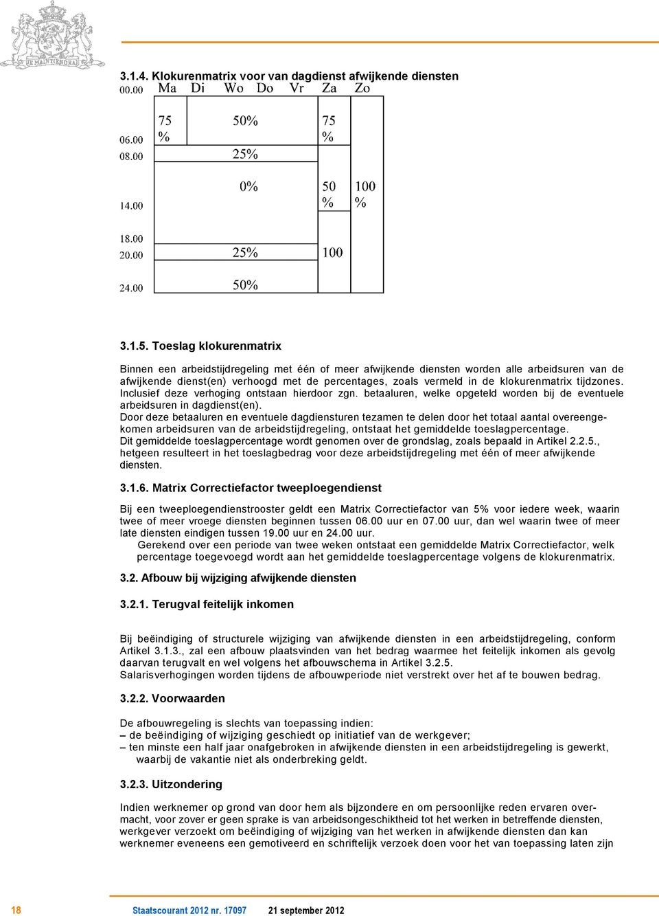 klokurenmatrix tijdzones. Inclusief deze verhoging ontstaan hierdoor zgn. betaaluren, welke opgeteld worden bij de eventuele arbeidsuren in dagdienst(en).