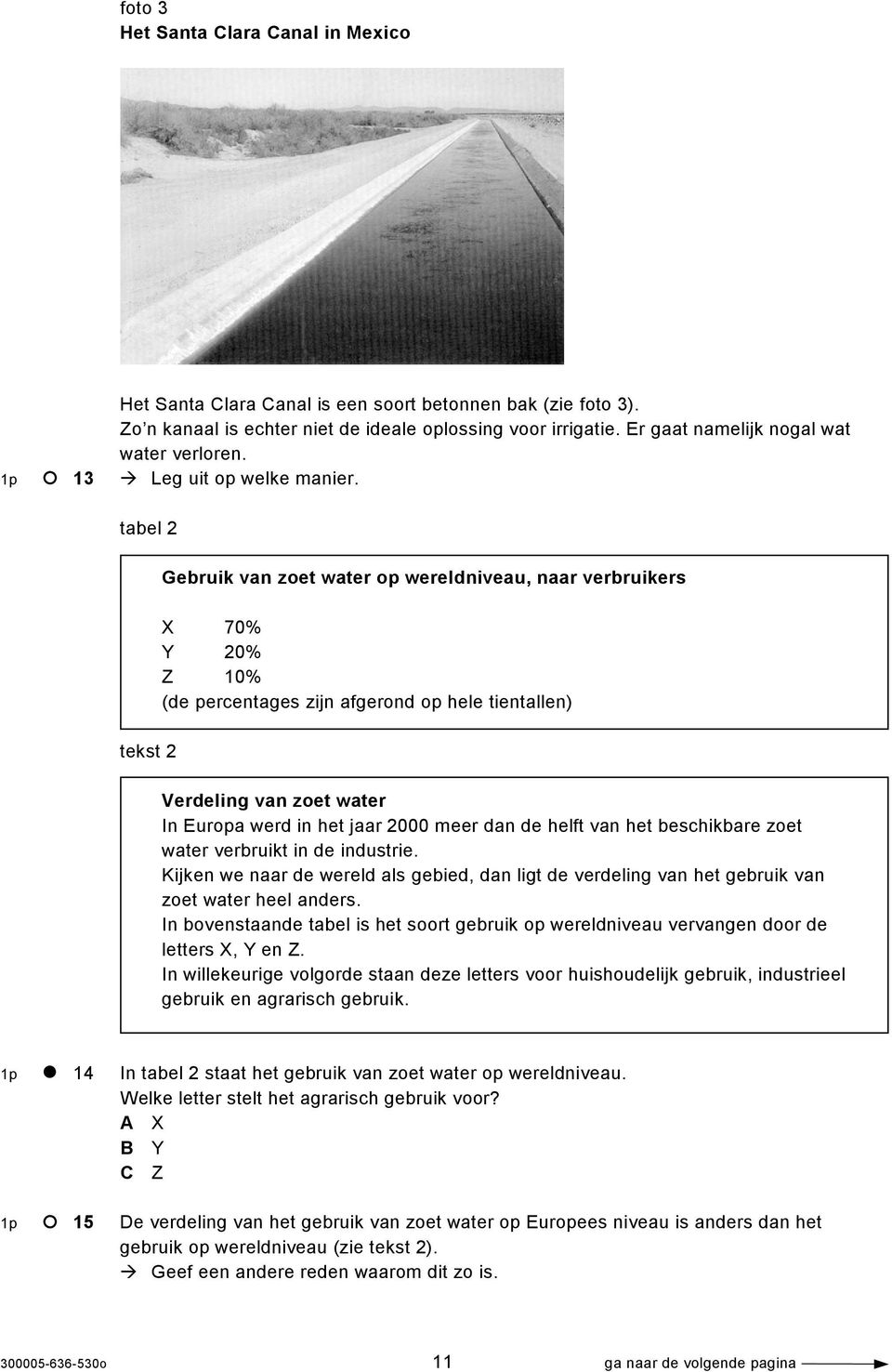 tabel 2 tekst 2 Gebruik van zoet water op wereldniveau, naar verbruikers X 70% Y 20% Z 10% (de percentages zijn afgerond op hele tientallen) Verdeling van zoet water In Europa werd in het jaar 2000