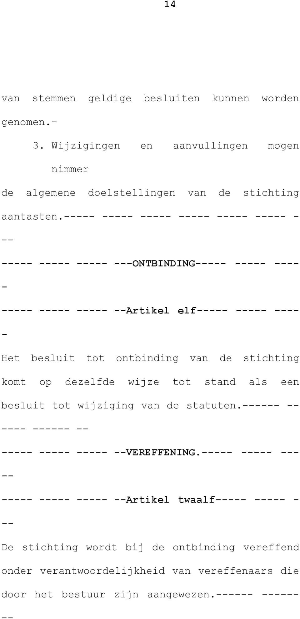 ONTBINDING Artikel elf Het besluit tot ontbinding van de stichting komt op dezelfde wijze tot stand als een