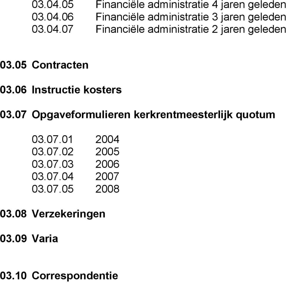 07 Opgaveformulieren kerkrentmeesterlijk quotum 03.07.01 2004 03.07.02 2005 03.07.03 2006 03.