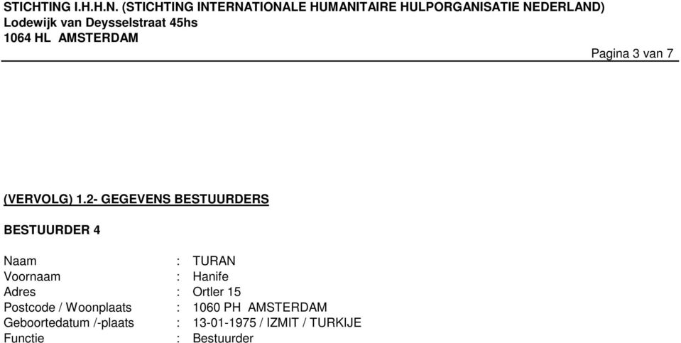 Voornaam : Hanife Adres : Ortler 15 Postcode / Woonplaats