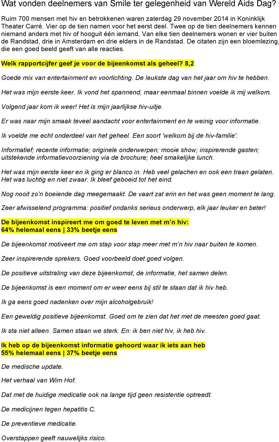 Van elke tien deelnemers wonen er vier buiten de Randstad, drie in Amsterdam en drie elders in de Randstad. De citaten zijn een bloemlezing, die een goed beeld geeft van alle reacties.