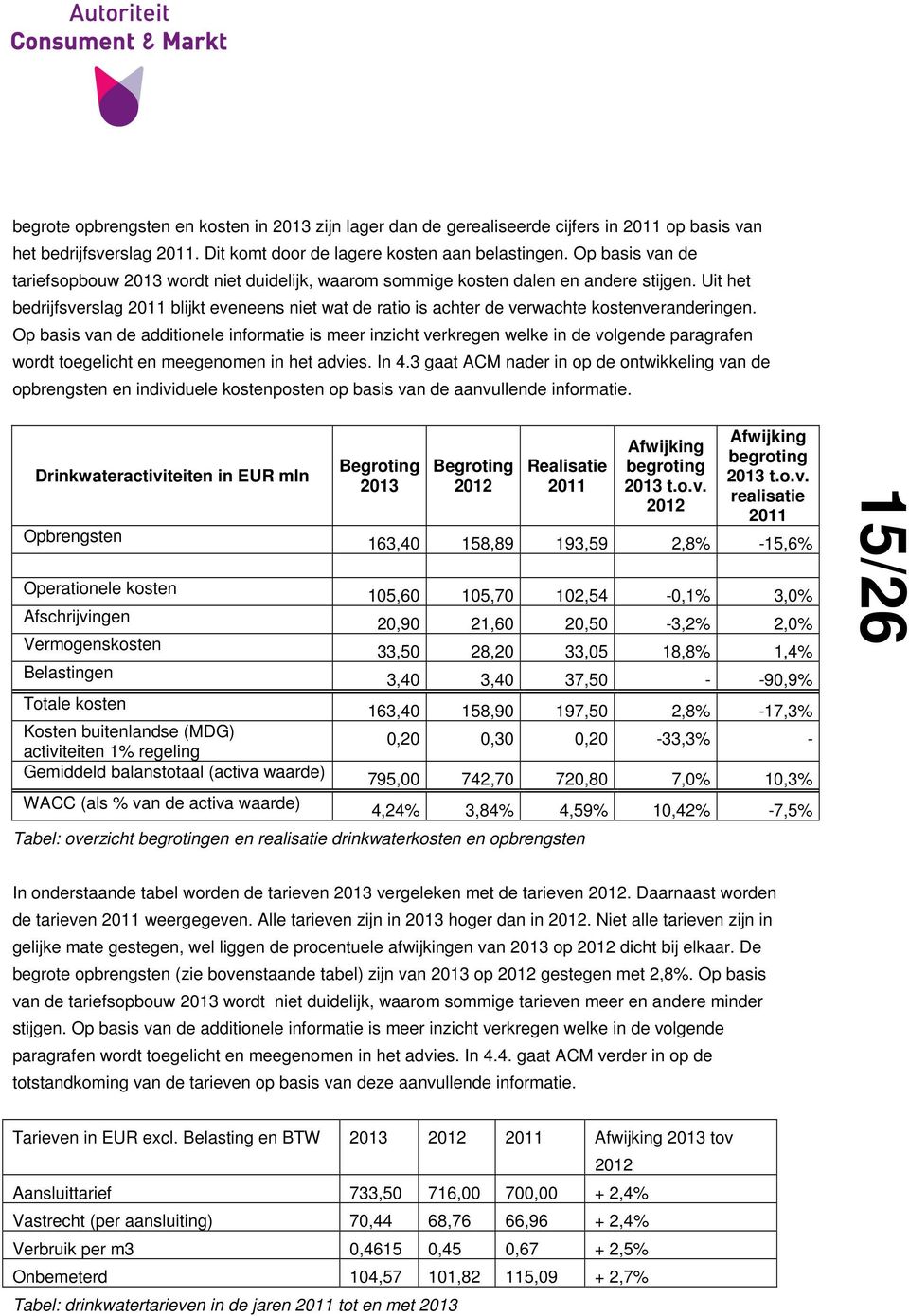 Uit het bedrijfsverslag 2011 blijkt eveneens niet wat de ratio is achter de verwachte kostenveranderingen.