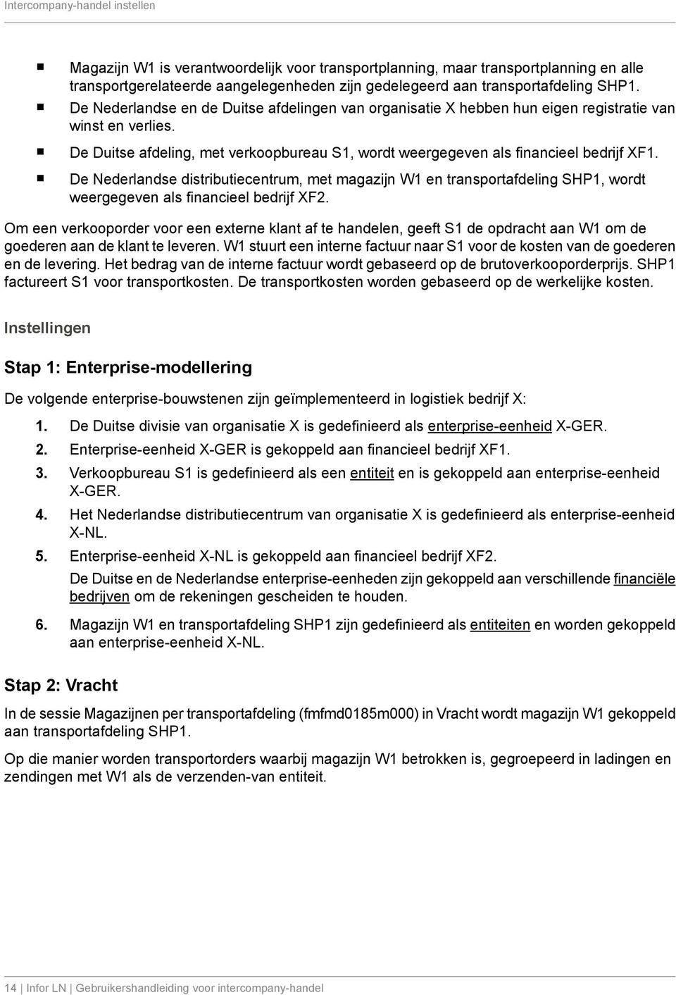 De Nederlandse distributiecentrum, met magazijn W1 en transportafdeling SHP1, wordt weergegeven als financieel bedrijf XF2.