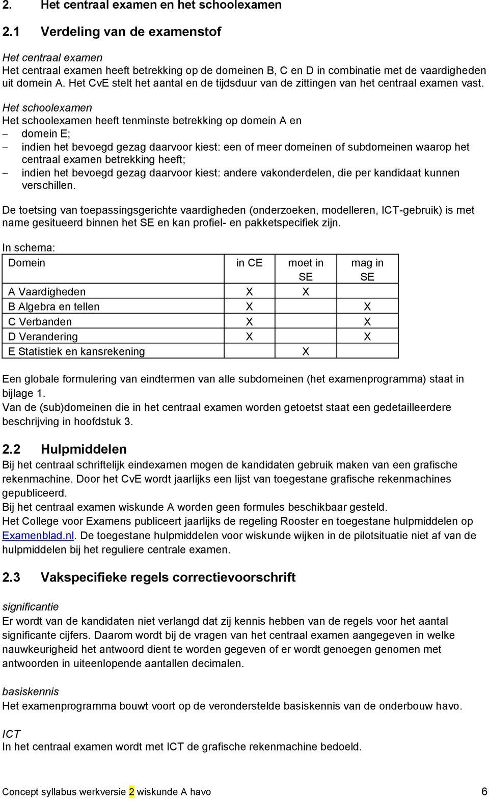 Het schooleamen Het schooleamen heeft tenminste betrekking op domein A en domein E; indien het bevoegd gezag daarvoor kiest: een of meer domeinen of subdomeinen waarop het centraal eamen betrekking