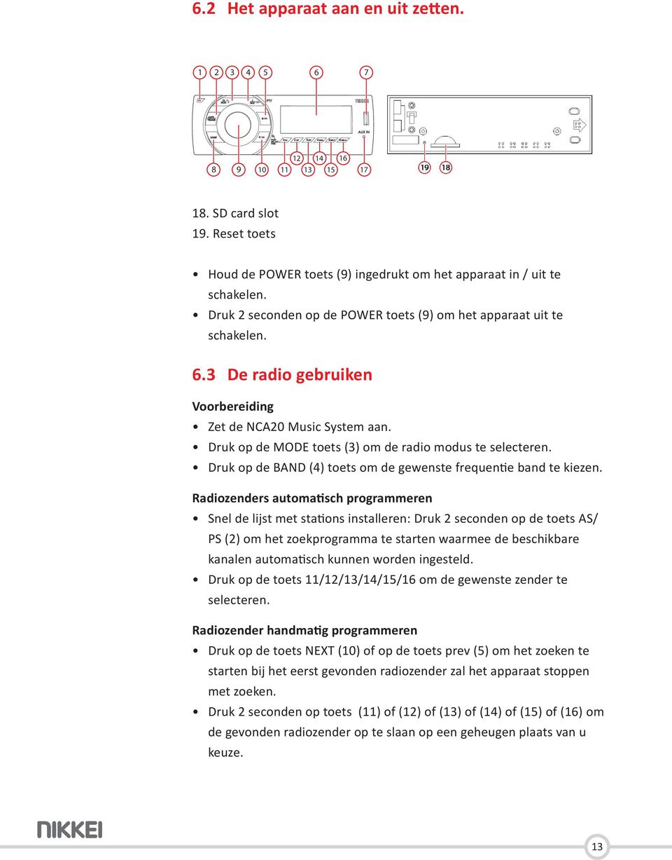 Druk op de BAND (4) toets om de gewenste frequentie band te kiezen.