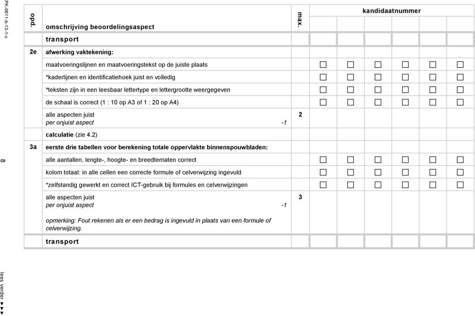 ) 3a eerste drie tabellen voor berekening totale oppervlakte binnenspouwbladen: 8 lees verder alle aantallen, lengte-, hoogte- en breedtematen correct kolom totaal: in