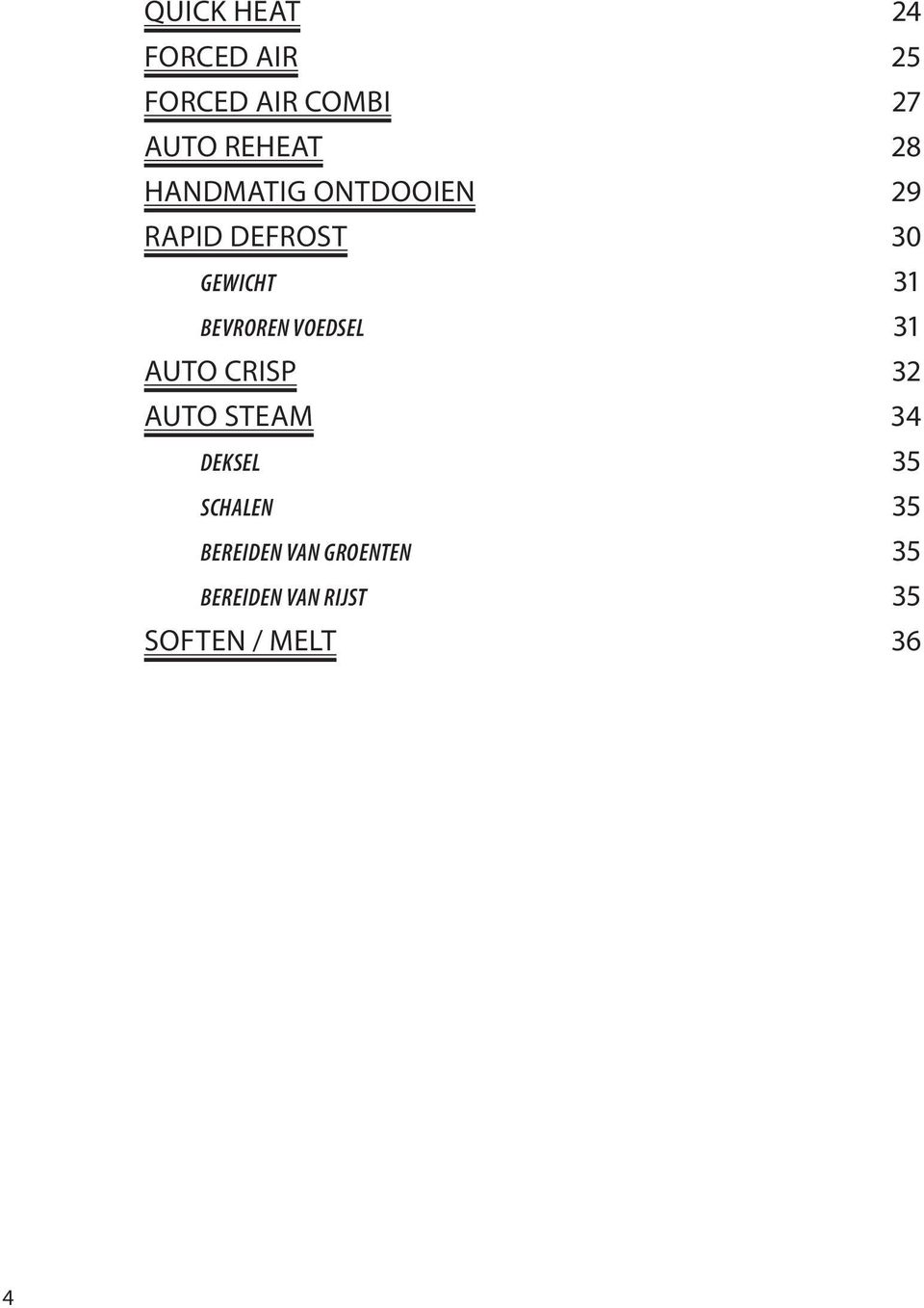 BEVROREN VOEDSEL 31 AUTO CRISP 32 AUTO STEAM 34 DEKSEL 35