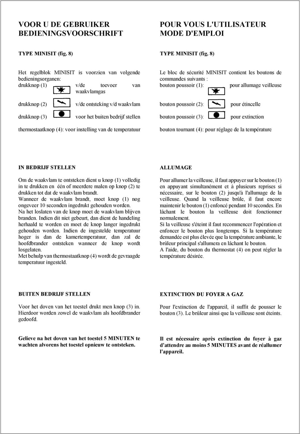 poussoir (1): pour allumage veilleuse drukknop (2) : v/de ontsteking v/d waakvlam bouton poussoir (2): pour étincelle drukknop (3) : voor het buiten bedrijf stellen bouton poussoir (3): pour