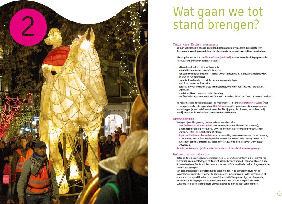 Nieuw gebouwd wordt het Glazen Circus (werktitel), een tot de verbeelding sprekende cultuurvoorziening met buitenterrein die klimaatneutraal en zelfvoorzienend is het middelpunt vormt van de