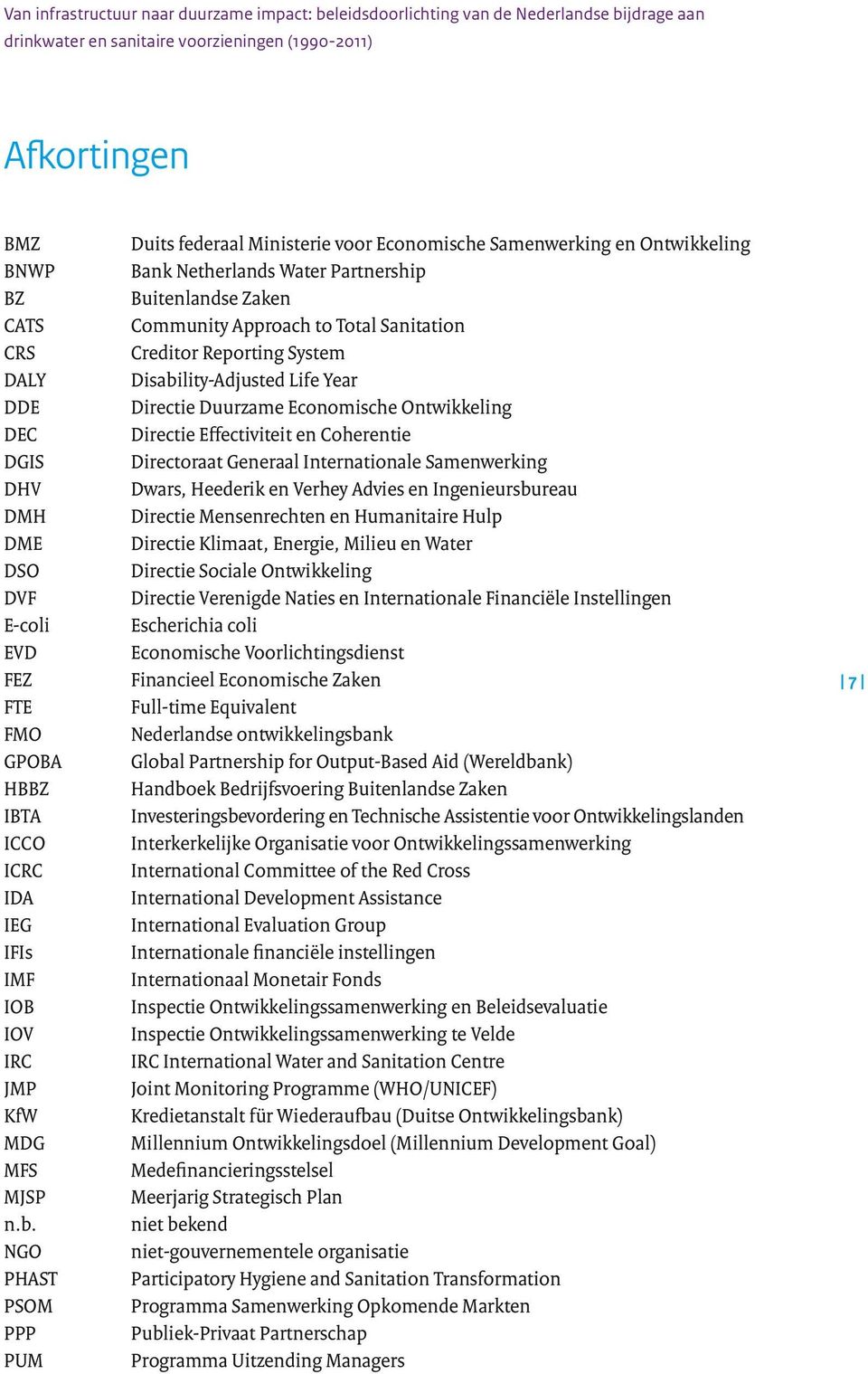 DDE Directie Duurzame Economische Ontwikkeling DEC Directie Effectiviteit en Coherentie DGIS Directoraat Generaal Internationale Samenwerking DHV Dwars, Heederik en Verhey Advies en Ingenieursbureau