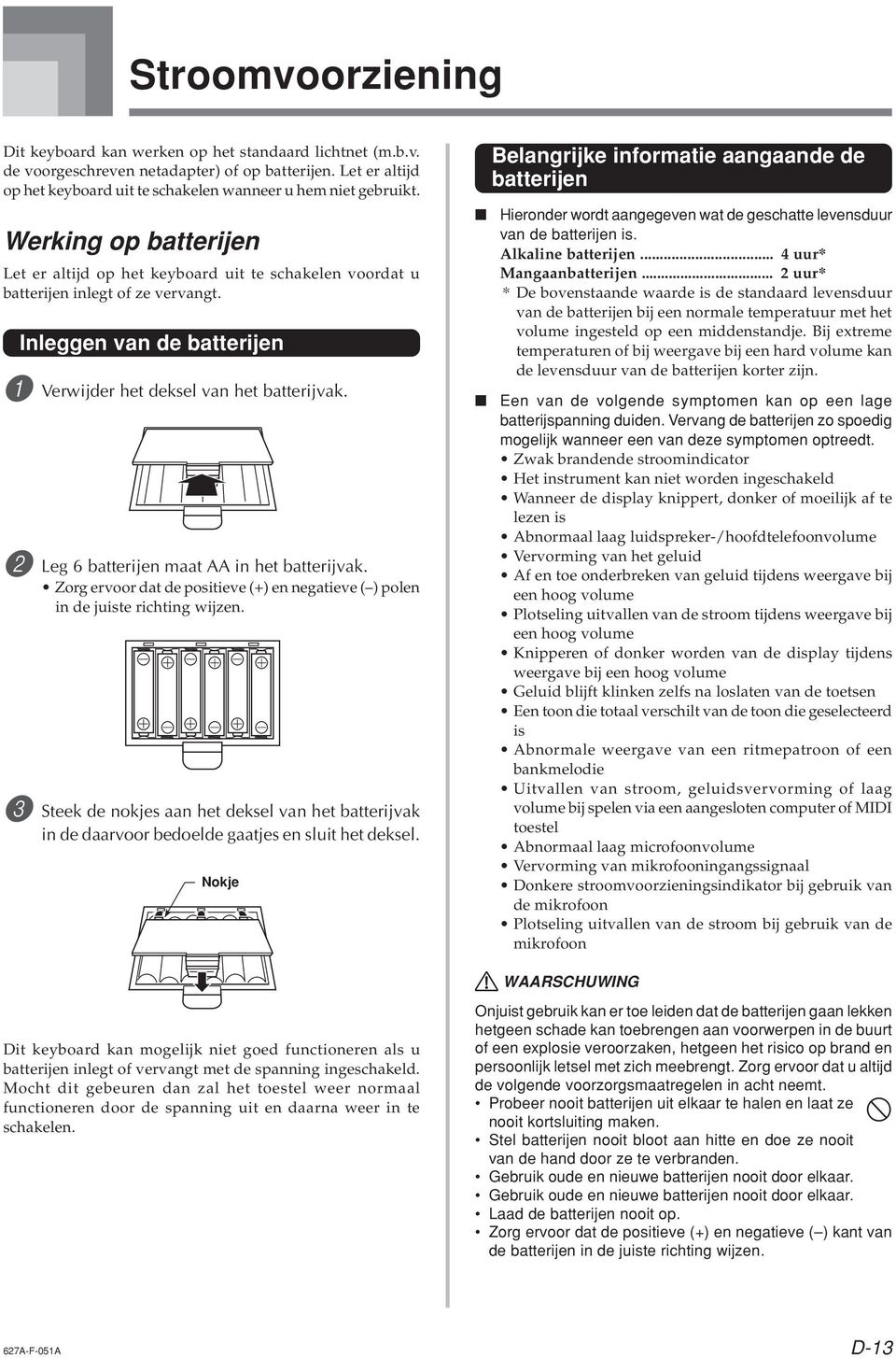 2 Leg 6 batterijen maat AA in het batterijvak. Zorg ervoor dat de positieve (+) en negatieve ( ) polen in de juiste richting wijzen.