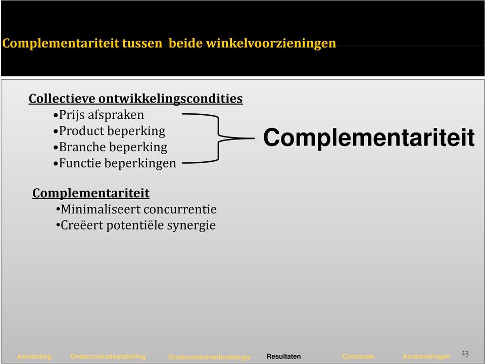 Complementariteit tussen beide winkelvoorzieningen Collectieve ontwikkelingscondities Prijs