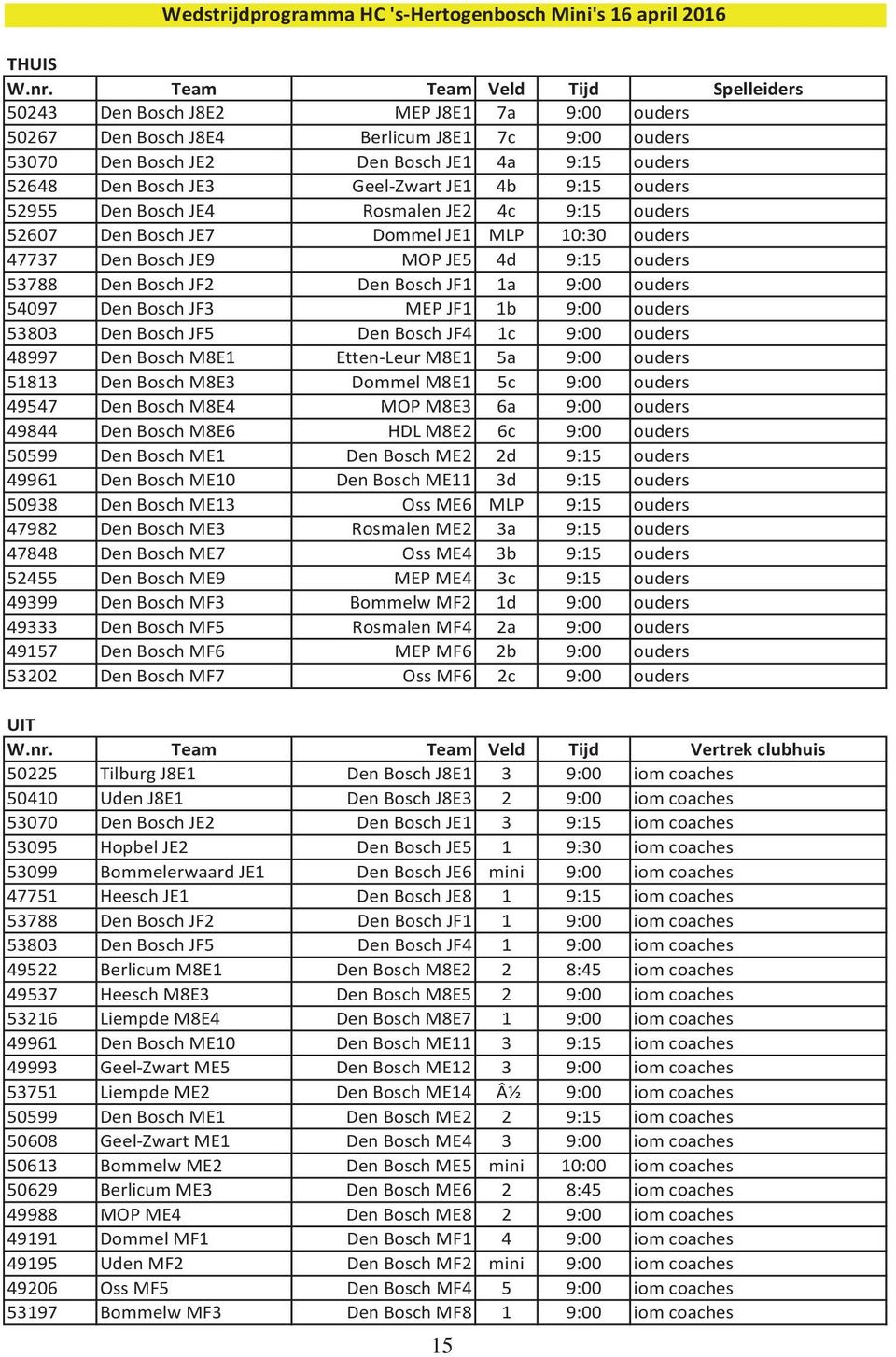 Geel Zwart JE1 4b 9:15 ouders 52955 Den Bosch JE4 Rosmalen JE2 4c 9:15 ouders 52607 Den Bosch JE7 Dommel JE1 MLP 10:30 ouders 47737 Den Bosch JE9 MOP JE5 4d 9:15 ouders 53788 Den Bosch JF2 Den Bosch