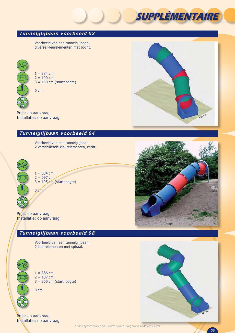 tunnelglijbaan, verschillende kleurelementen, recht.