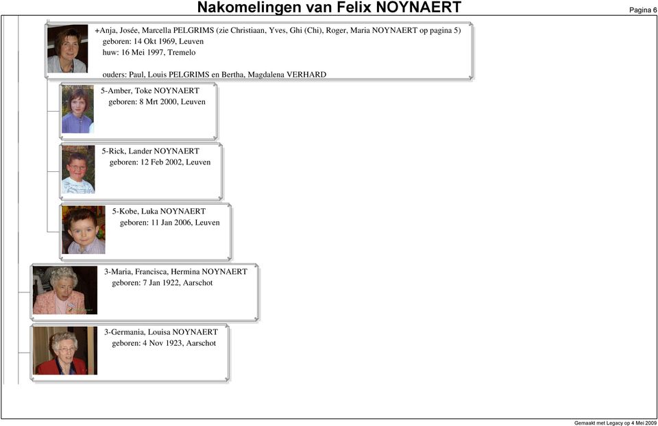 geboren: 8 Mrt 2000, Leuven 5-Rick, Lander NOYNAERT geboren: 12 Feb 2002, Leuven 5-Kobe, Luka NOYNAERT geboren: 11 Jan