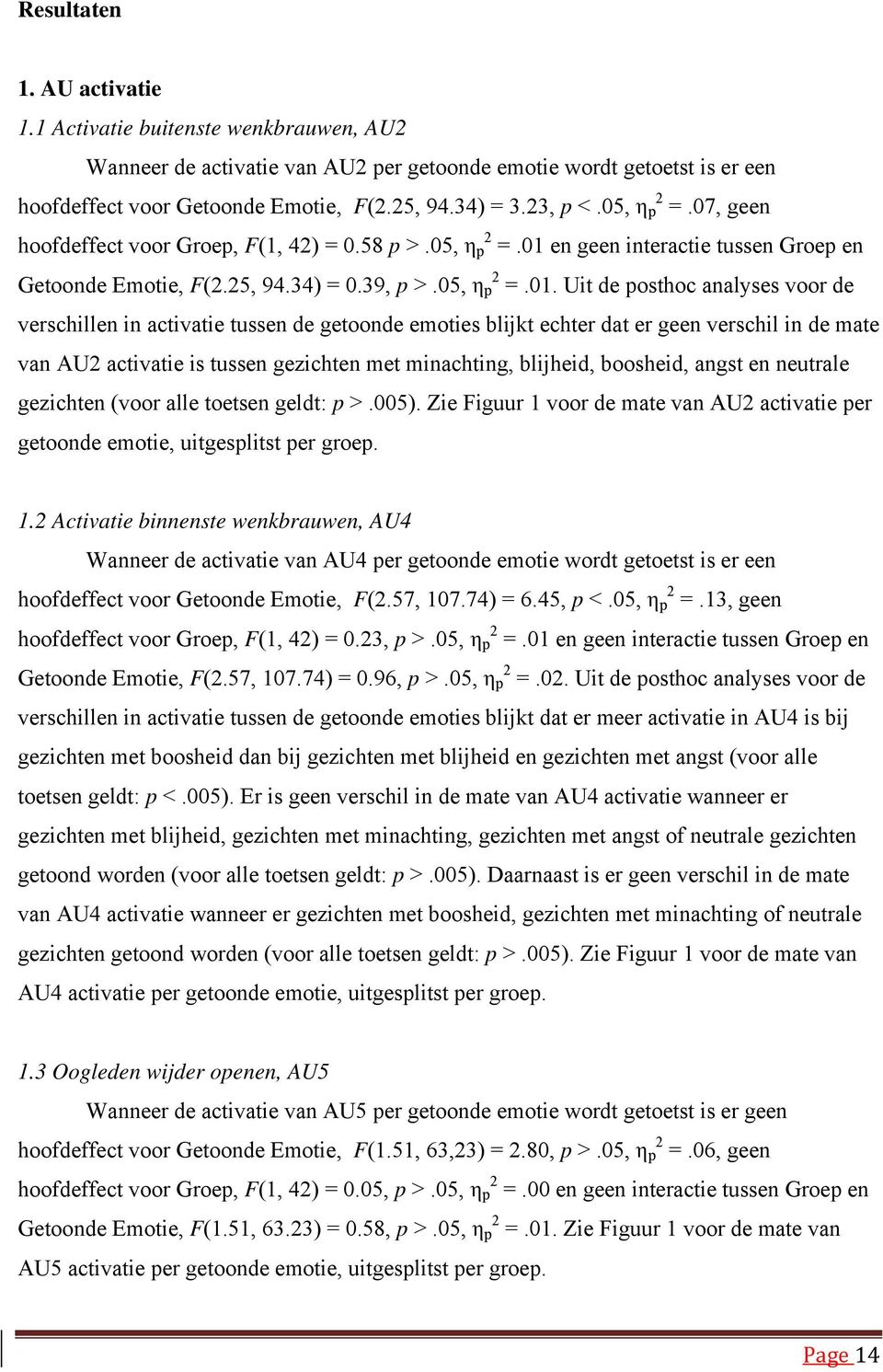 en geen interactie tussen Groep en Getoonde Emotie, F(2.25, 94.34) = 0.39, p >.05, η 2 p =.01.