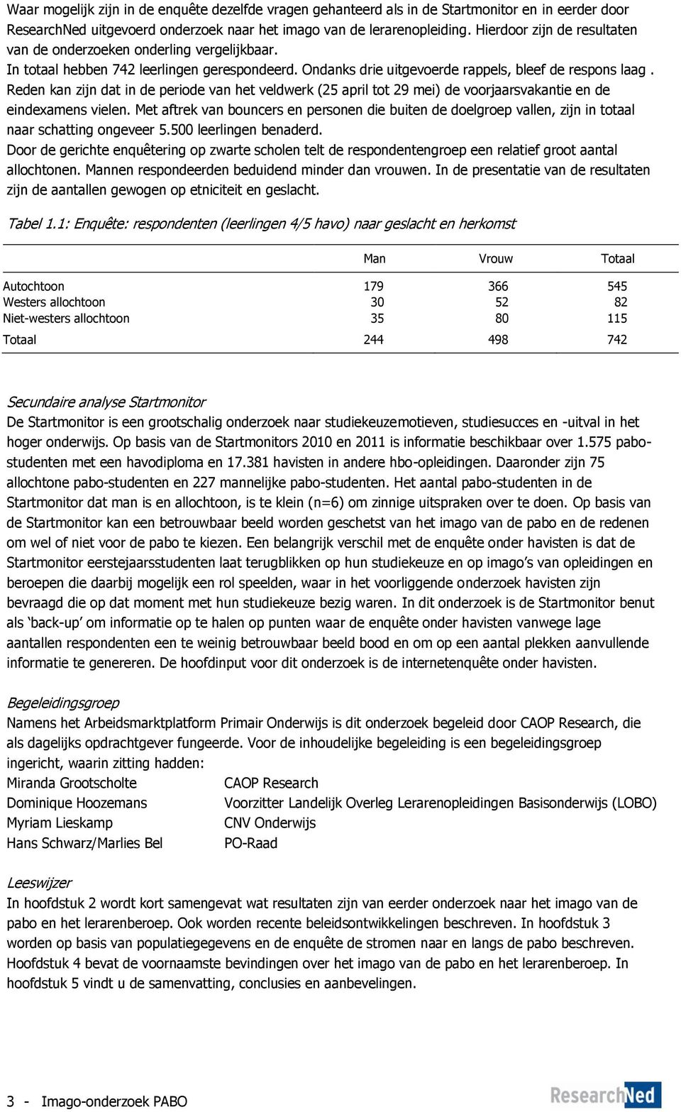 Reden kan zijn dat in de periode van het veldwerk (25 april tot 29 mei) de voorjaarsvakantie en de eindexamens vielen.