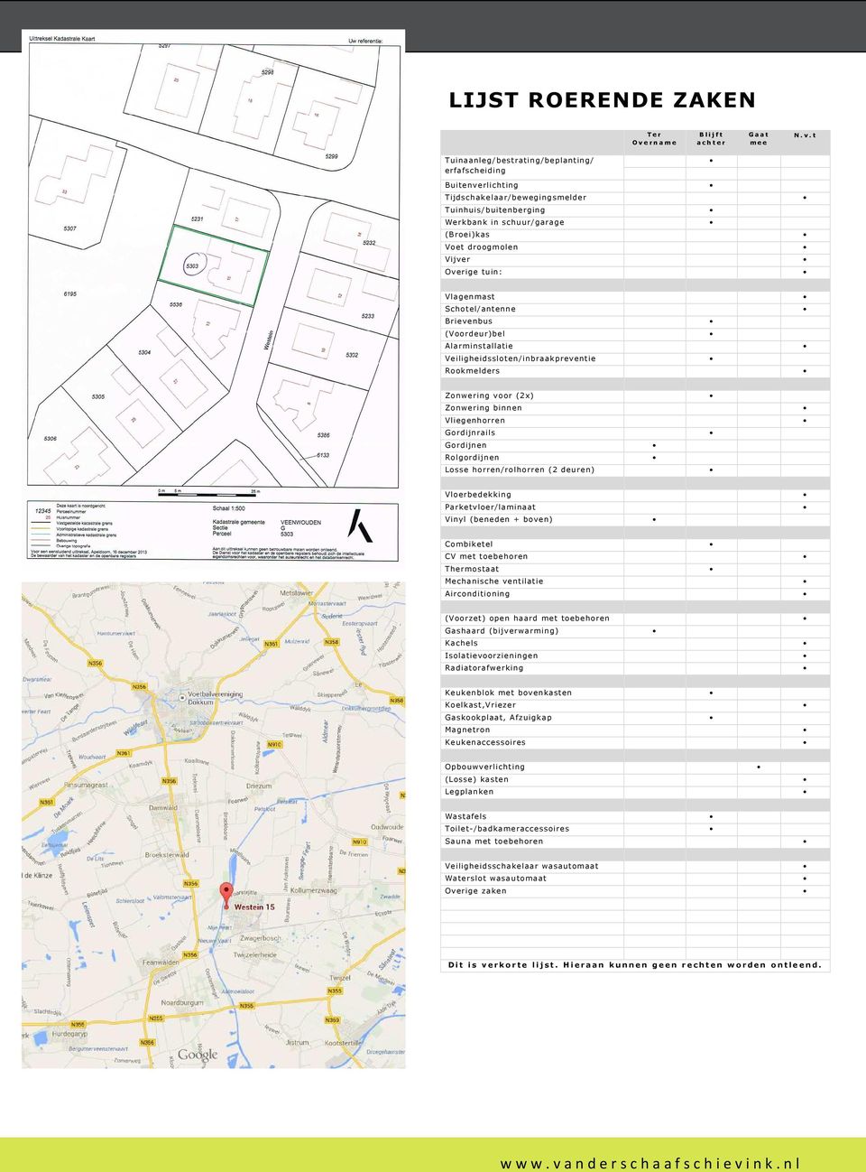 t Tuinaanleg/bestrating/beplanting/ erfafscheiding Buitenverlichting Tijdschakelaar/bewegingsmelder Tuinhuis/buitenberging Werkbank in schuur/garage (Broei)kas Voet droogmolen Vijver Overige tuin: