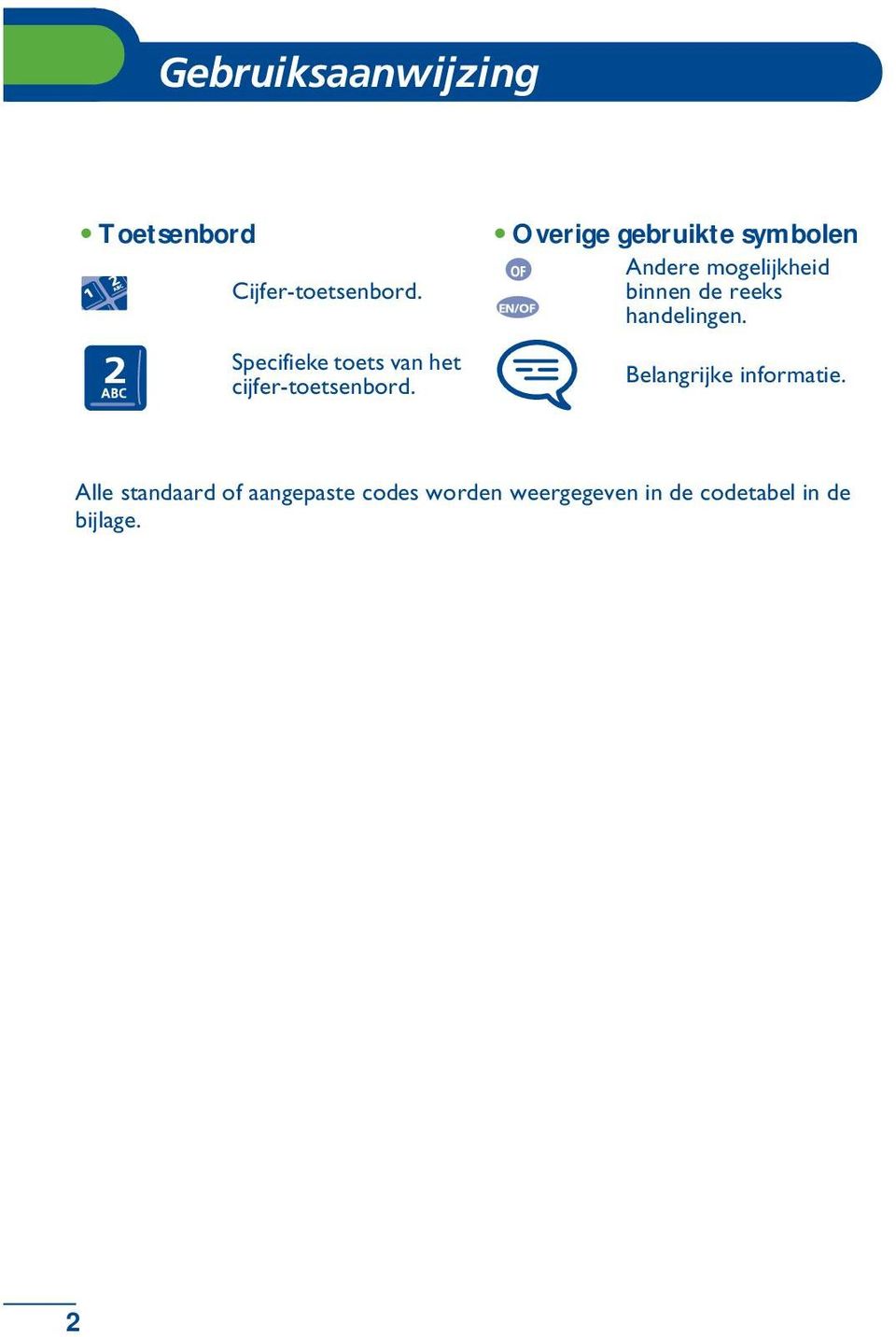 Overige gebruikte symbolen Andere mogelijkheid binnen de reeks