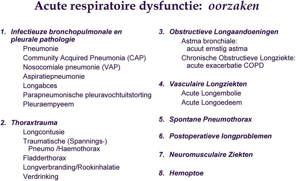 Parapneumonische pleuravochtuitstorting Pleuraempyeem 2.