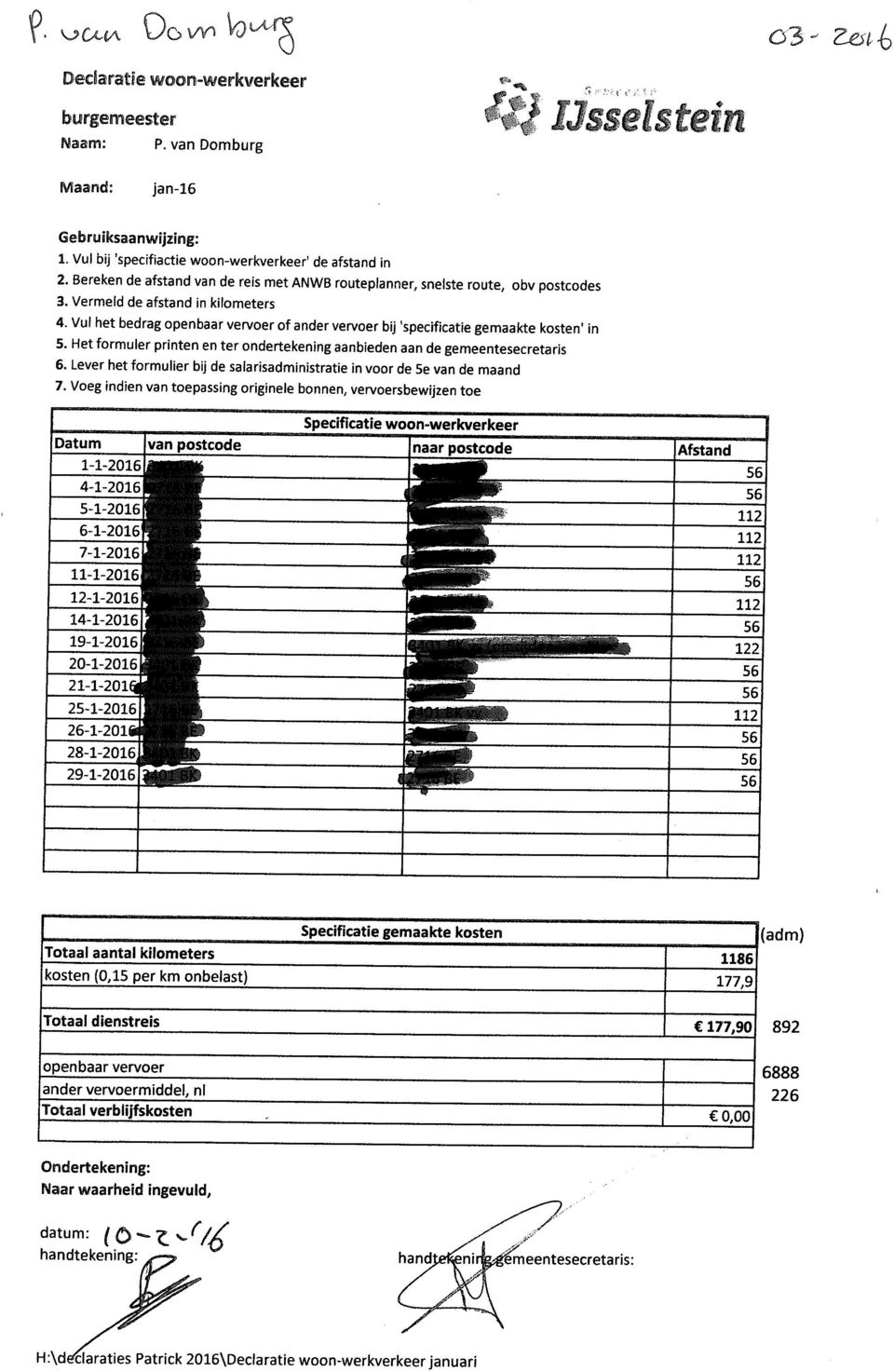 Vul het bedrag of ander vervoer bij 'specificatie gemaakte kosten' in Specificatie gemaakte kosten Totaal aantal