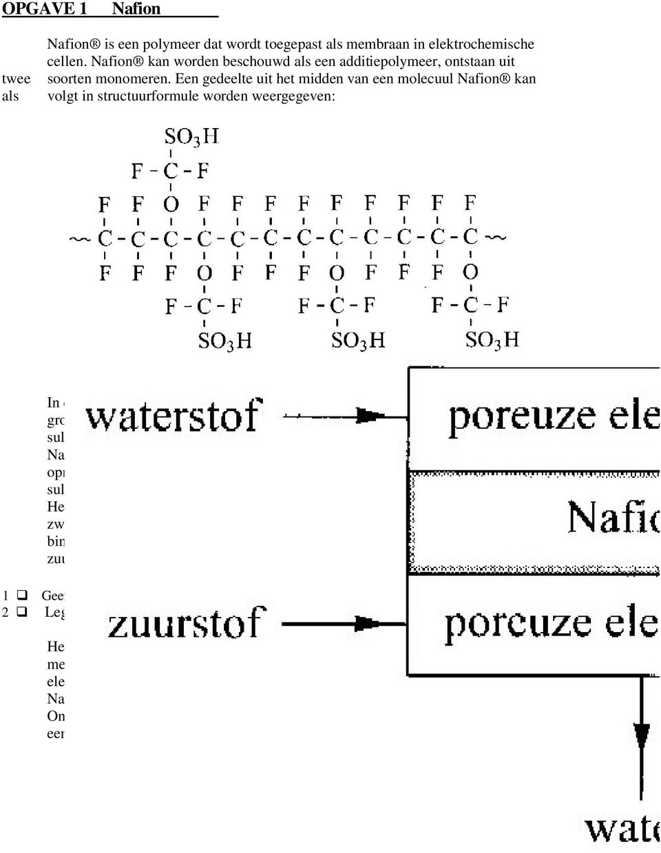 De groepen die in bovenstaande structuurformule met-so3h zijn aangeduid, worden sulfonzuurgroepen genoemd. Nafion is een sterk hygroscopische stof. Dat wil zeggen dat het veel water kan opnemen.