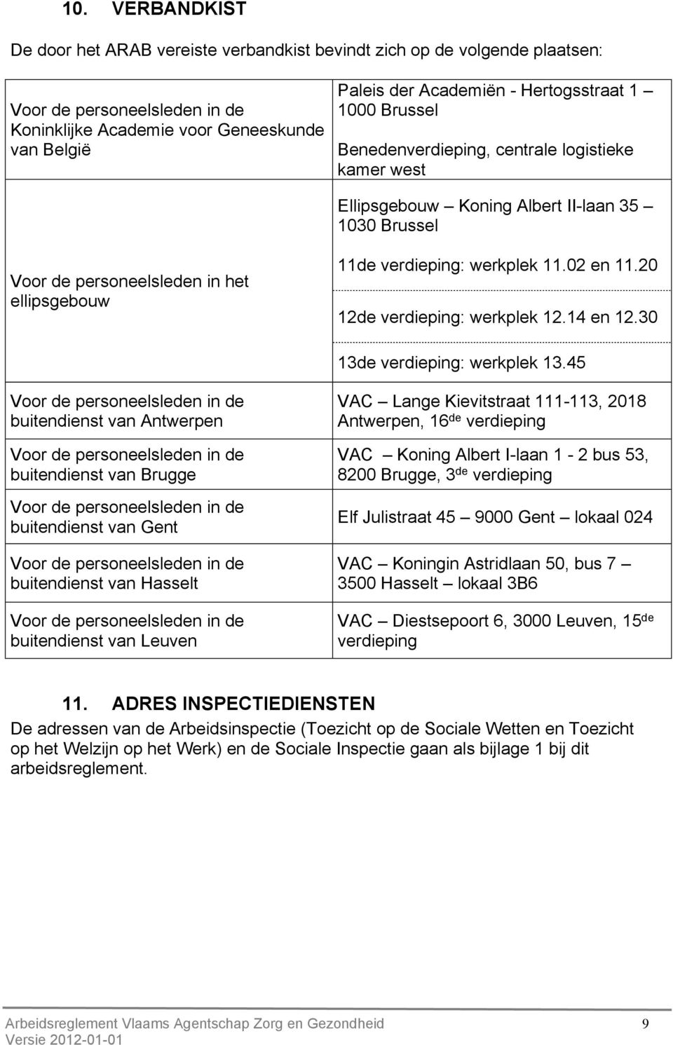 11.02 en 11.20 12de verdieping: werkplek 12.14 en 12.30 13de verdieping: werkplek 13.