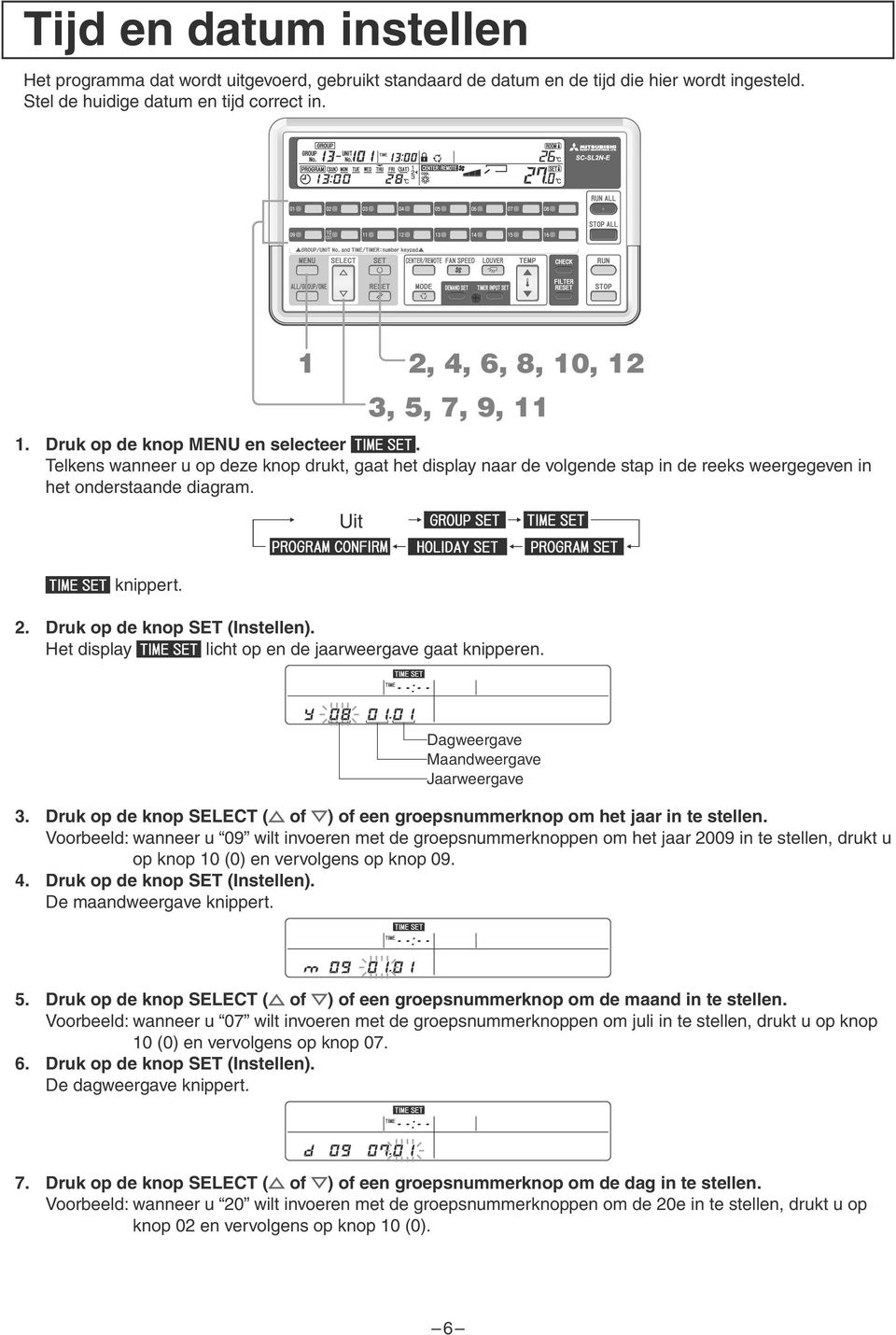 Telkens wanneer u op deze knop drukt, gaat het display naar de volgende stap in de reeks weergegeven in het onderstaande diagram. Uit knippert. 2. Druk op de knop SET (Instellen).