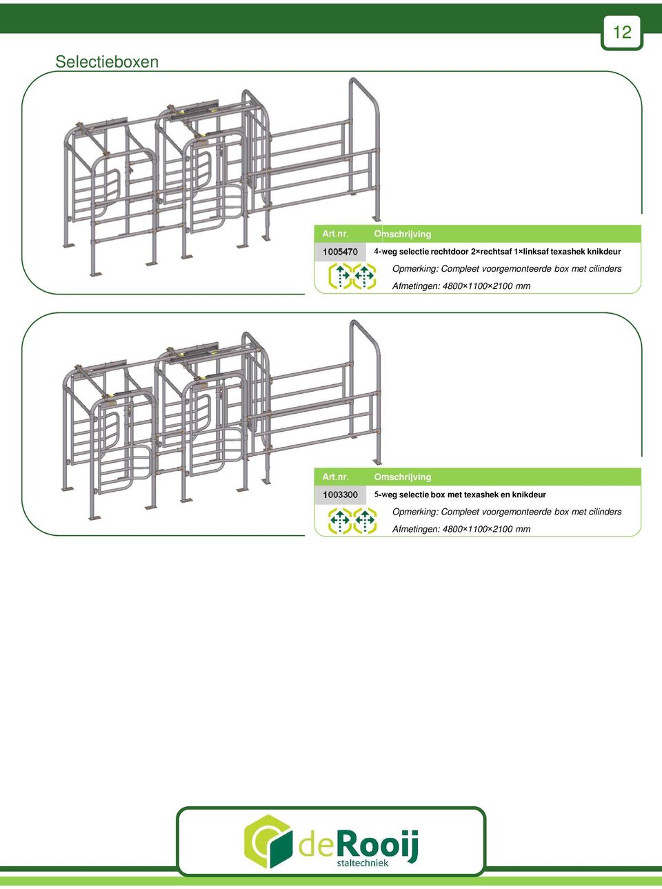 Afmetingen: 4800 1100 2100 mm 1003300 5-weg selectie box met texashek