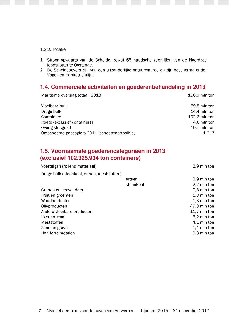 Commerciële activiteiten en goederenbehandeling in 2013 Maritieme overslag totaal (2013) 190,9 mln ton Vloeibare bulk 59,5 mln ton Droge bulk 14,4 mln ton Containers 102,3 mln ton Ro-Ro (exclusief